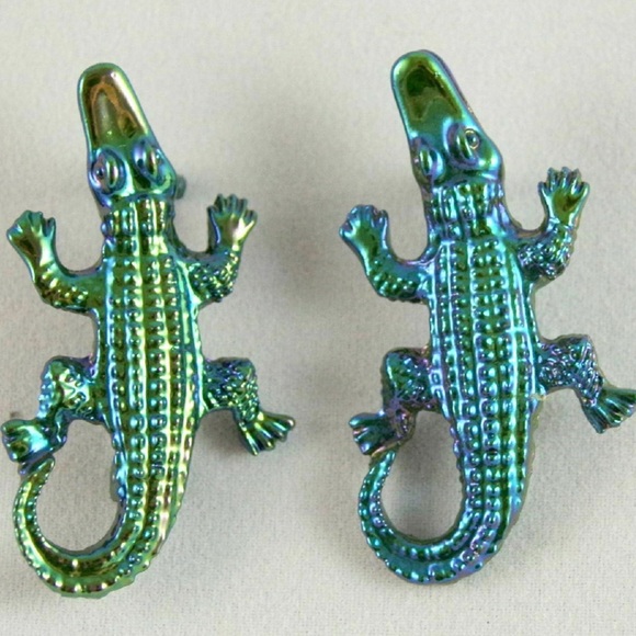 Vintage Jewelry - 2 little vintage alligator iridescent scatter pins